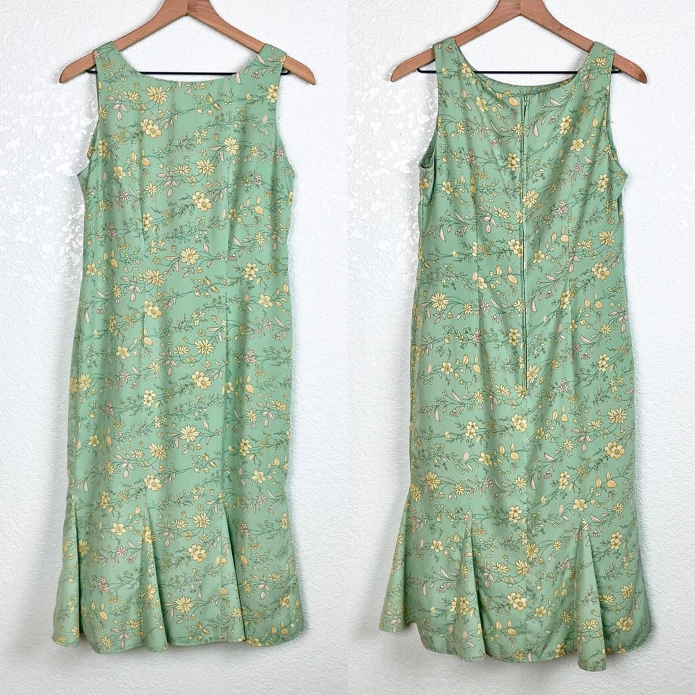 R&K Green Floral Retro Y2K 90s‎ Vintage Floral Midi Dress Green Size 6P